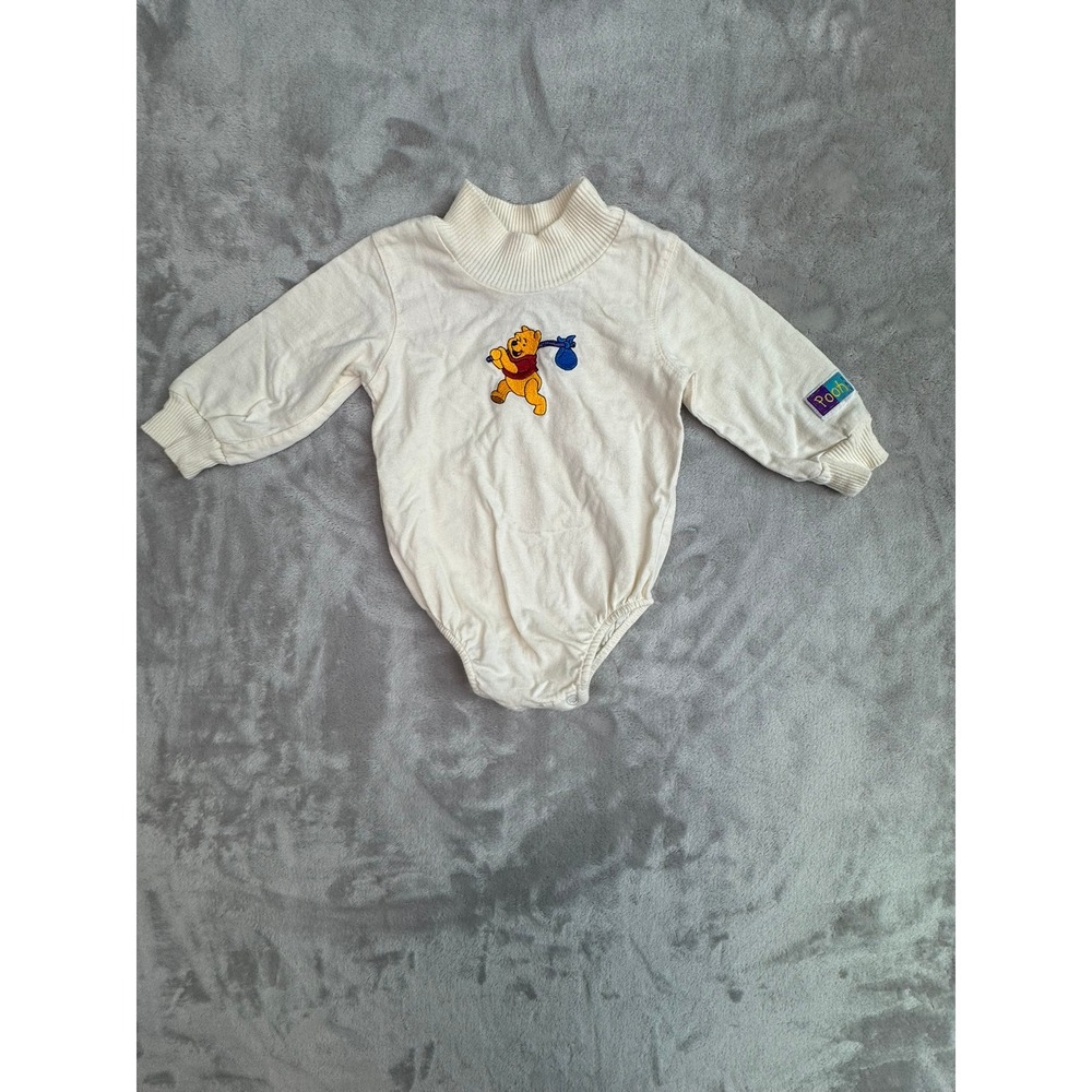 Baby Pooh Bear Long Sleeve Bodysuit 9M Cream Embroidered Turtle Neck